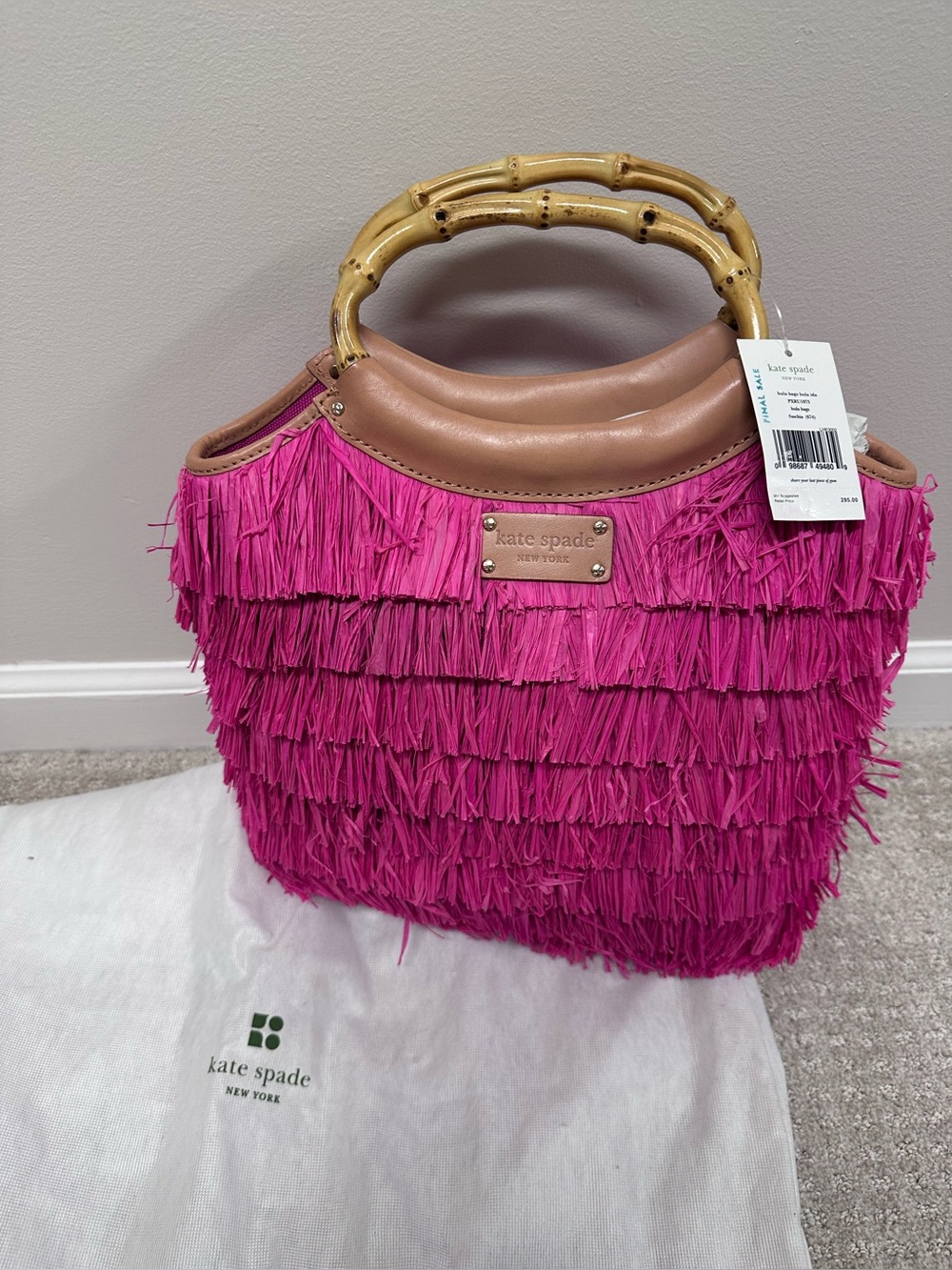 Kate Spade Hula Bag in Fuchsia Fringe with Bamboo Handles